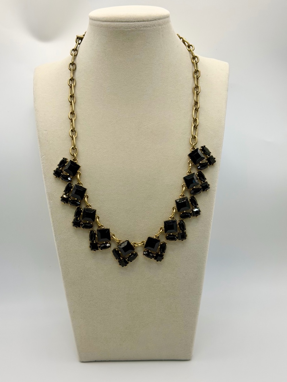 J. Crew Black Faceted Gem Statement Necklace - Brass Tone Chain